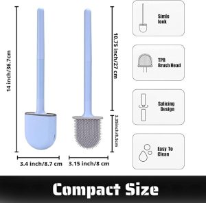 Wall Mounted Blue Silicone Toilet Brush and Handle for Deep Cleaning