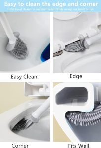 Wall Mountable Silicone Toilet Brush and Handle for Deep Cleaning